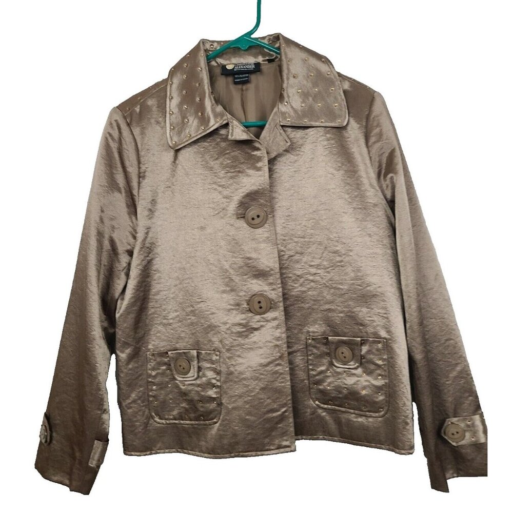 VTG 90s Christine Alexander Womens Jacket Medium Gold Embellished Button Front
